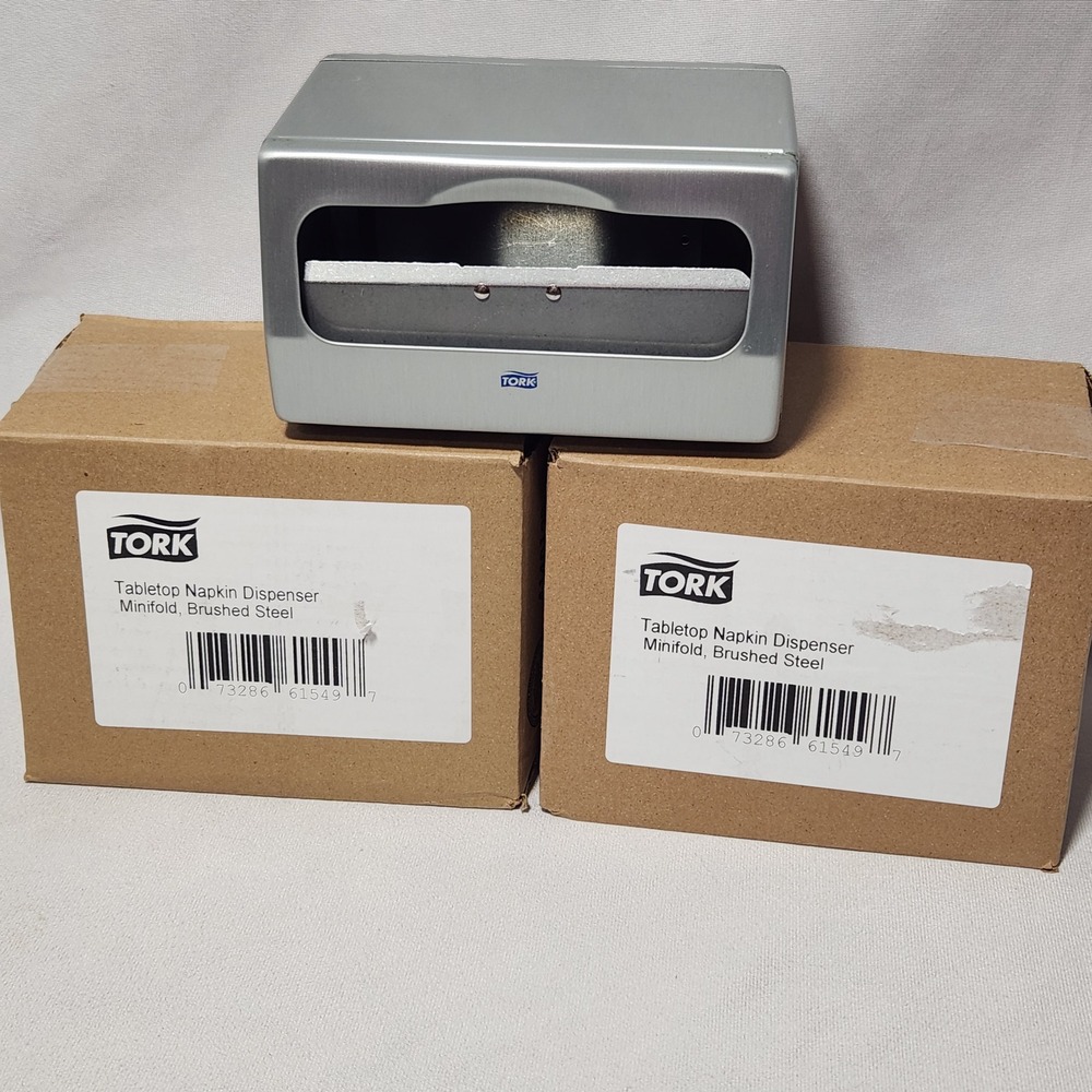 Tork Tabletop Napkin Dispenser Minifold Brushed Steel Silver‎ Lot of 2 NIB